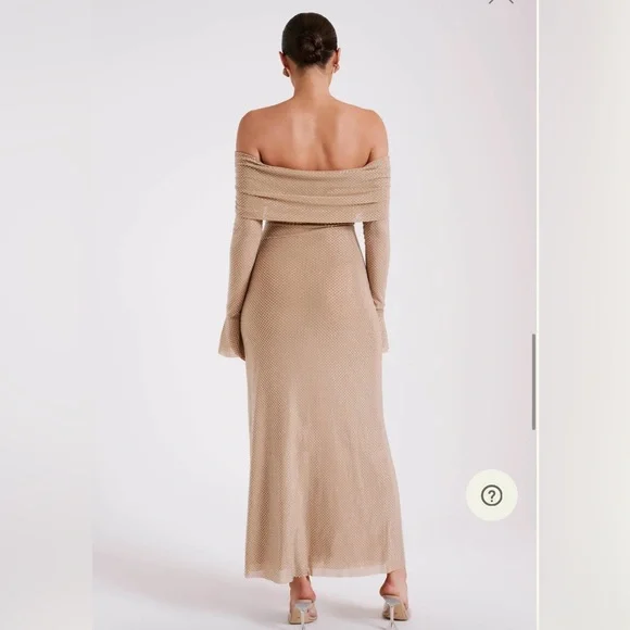 Meshki Marcel Nude Diamanté off the shoulder dress - Picture 3 of 9